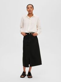 TELA VAQUERA NEGRA FALDA MIDI, Black Denim, highres