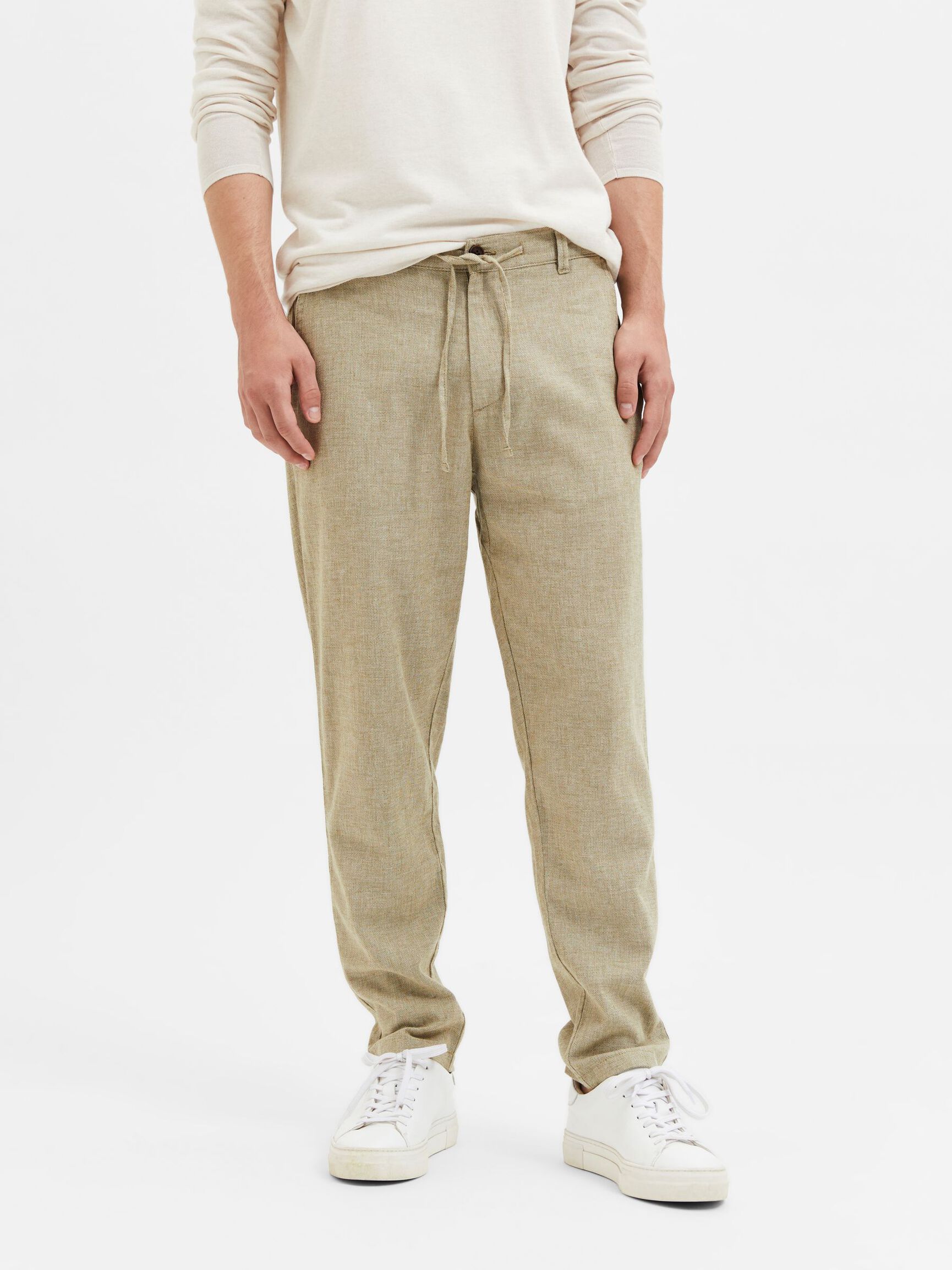 SLIM TAPERED LINEN BLEND TROUSERS, Olive Branch, highres
