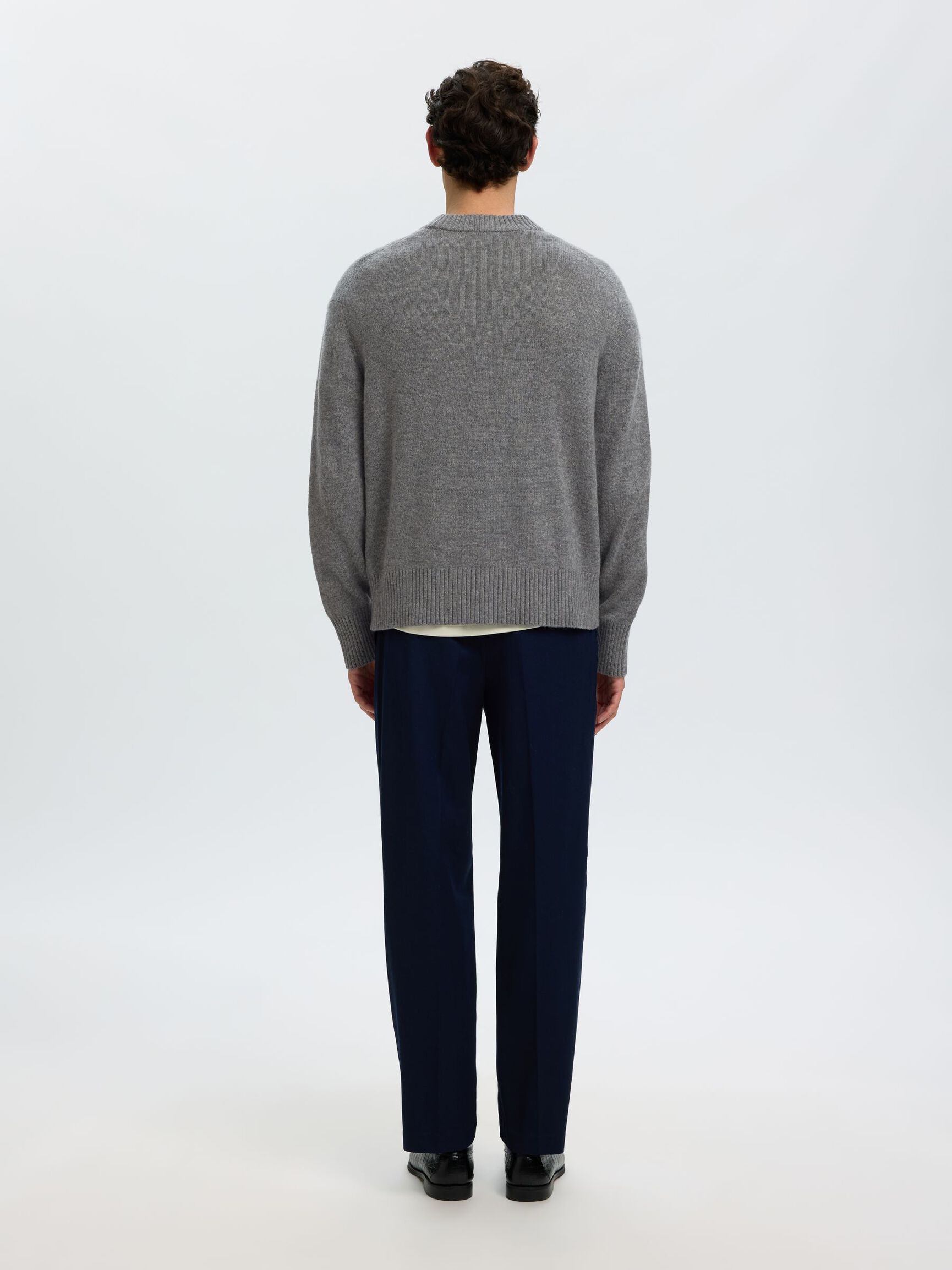 CASHMERE BLEND KNITTED PULLOVER, Medium Grey Melange, highres