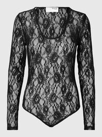 LACE BODYSUIT, Black, highres