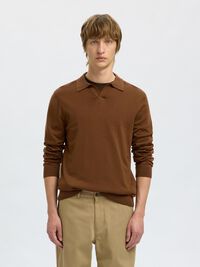 100% MERINO WOOL KNITTED POLO SHIRT, Soft Silt, highres