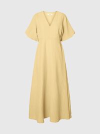 BALLOON SLEEVE MIDI DRESS, Italian Straw, highres