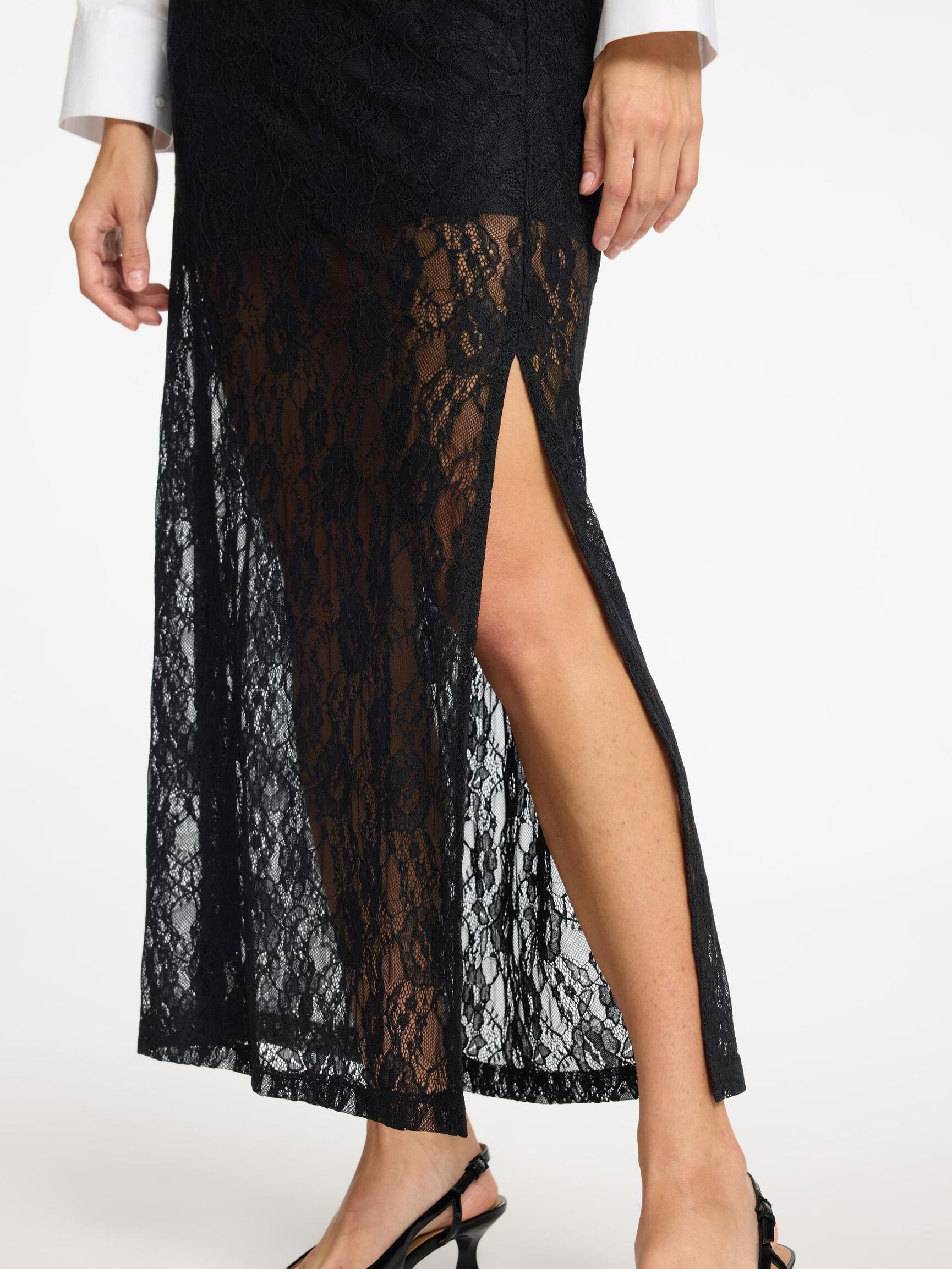 LACE MAXI SKIRT, Black, highres
