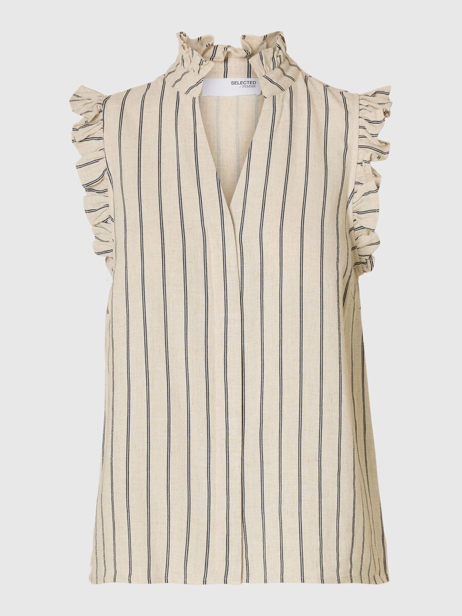 Selected STRIPED RUFFLE DETAIL TOP, Sandshell, highres - 16098177_Sandshell_1194469_001.jpg