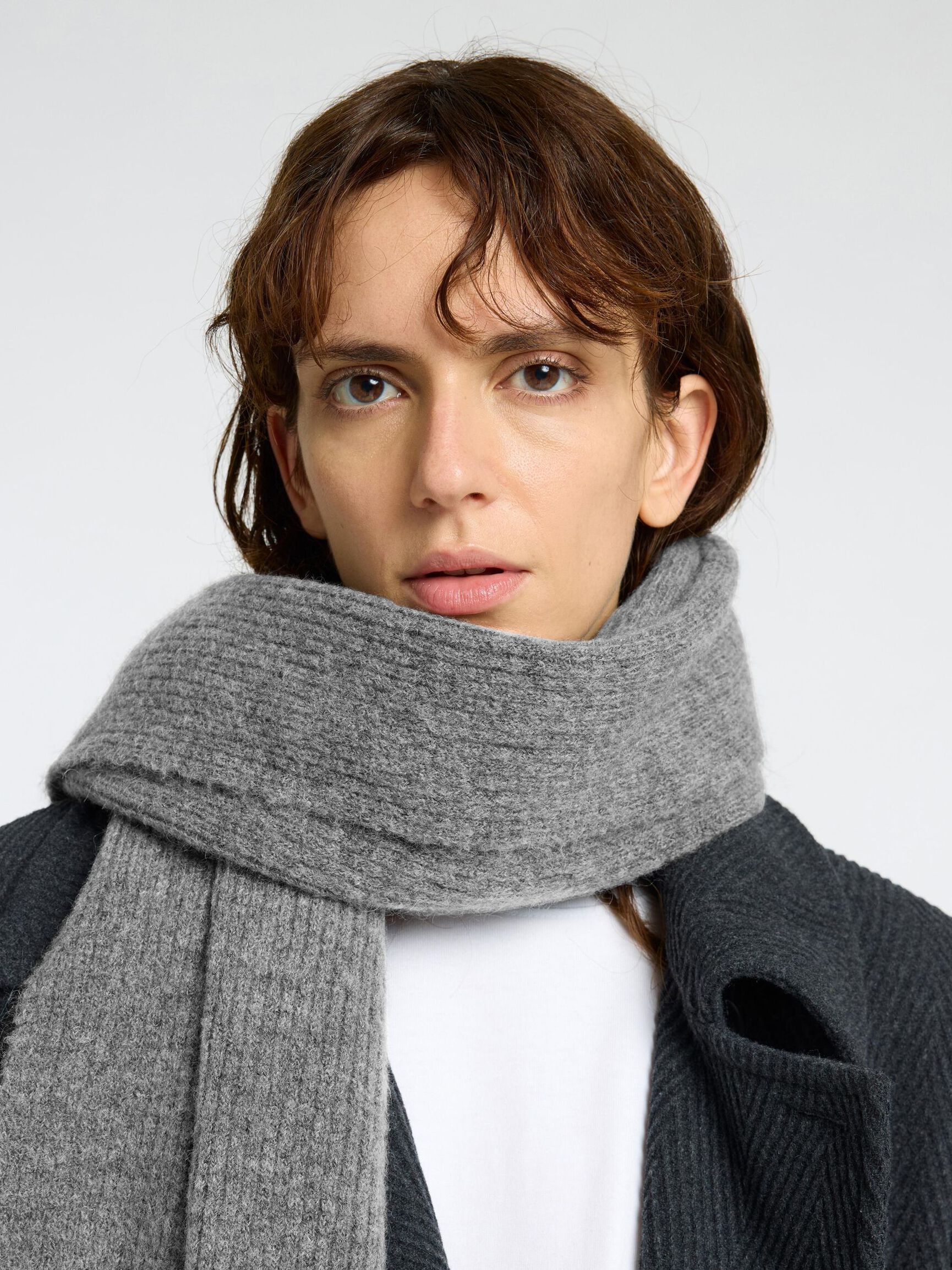 GERIPPTES WOLLGEMISCH SCHAL, Medium Grey Melange, highres