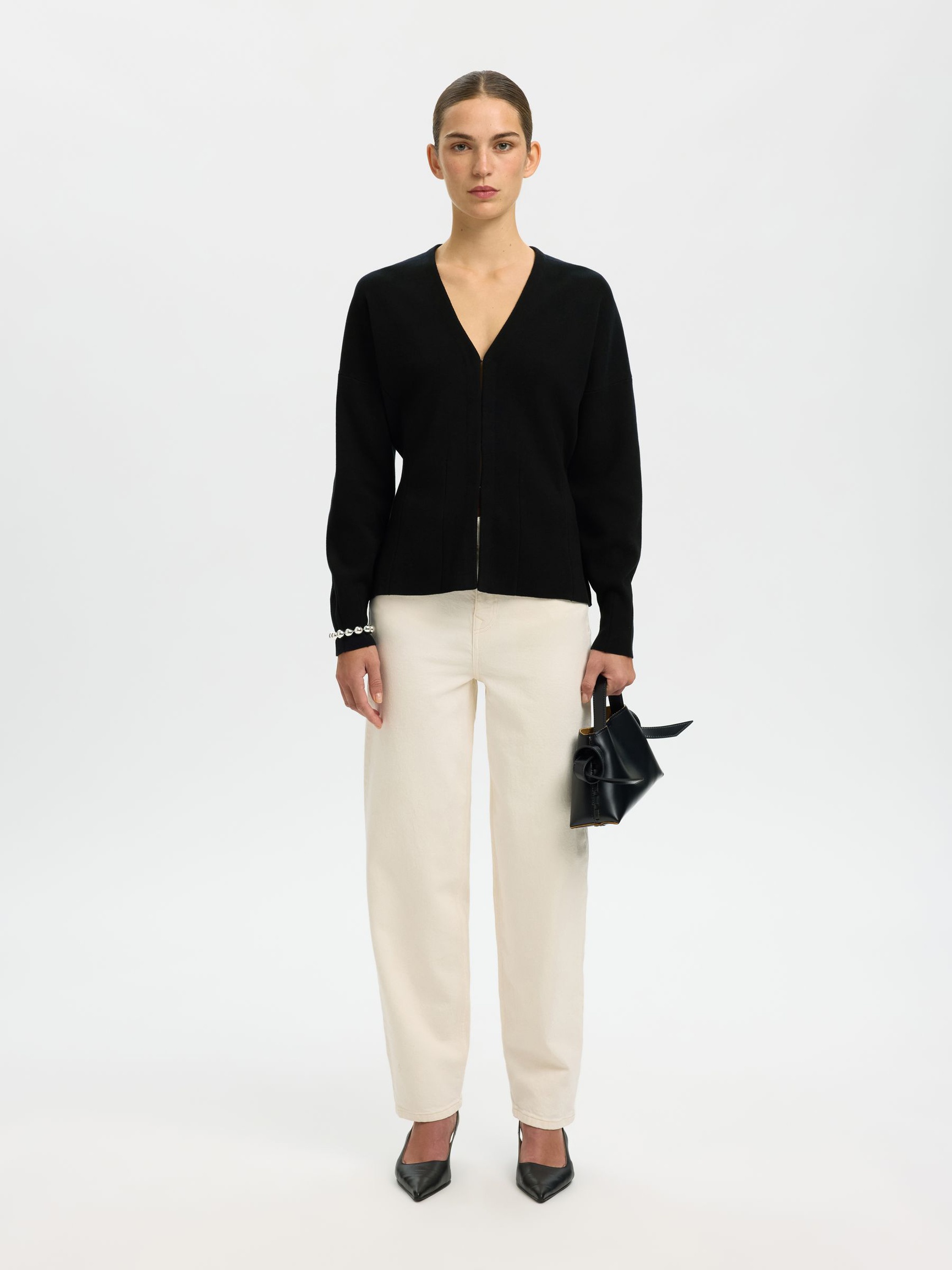 COTTON CARDIGAN, Black, highres