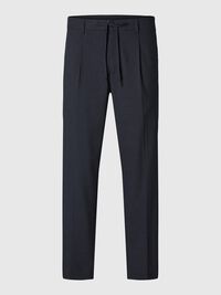 VISCOSE BLEND PLEATED TROUSERS, Dark Navy, highres