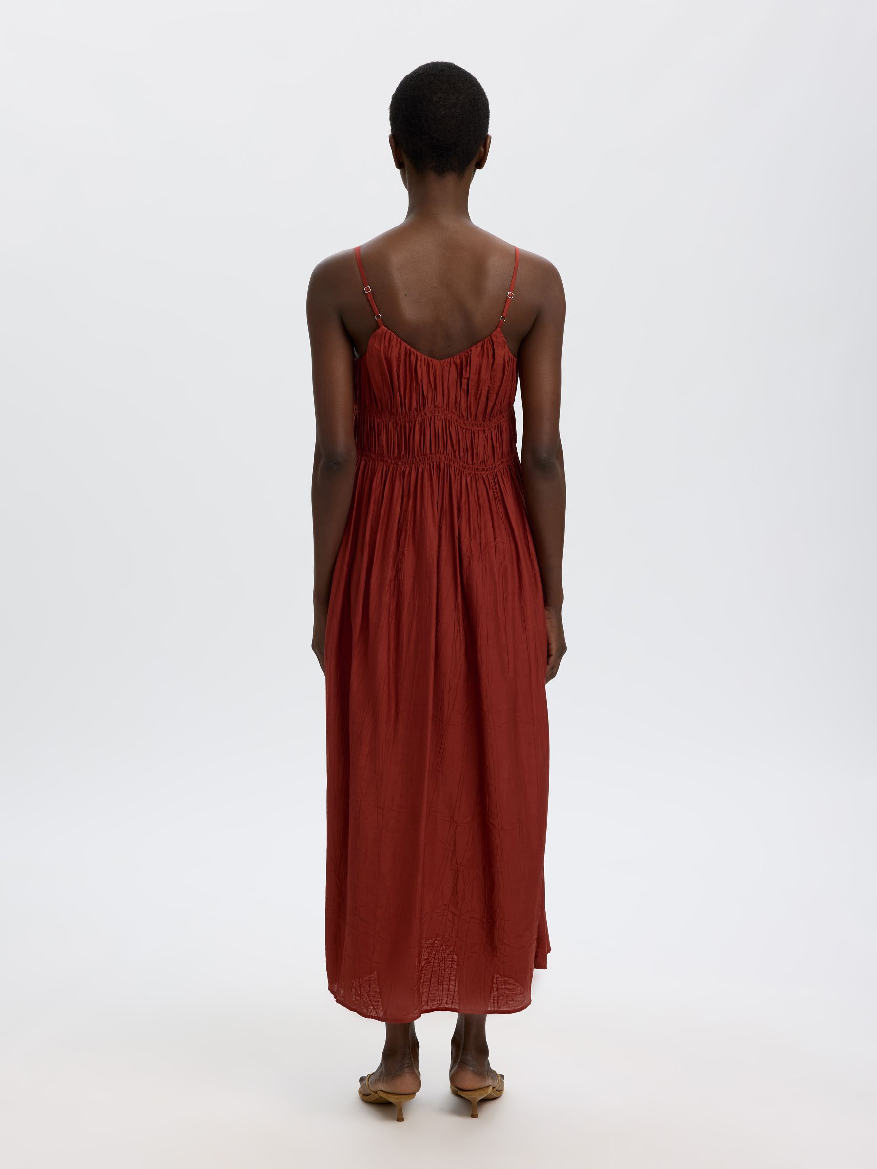 V-NECK SPAGHETTI MAXI DRESS, Cherry Mahogany, highres