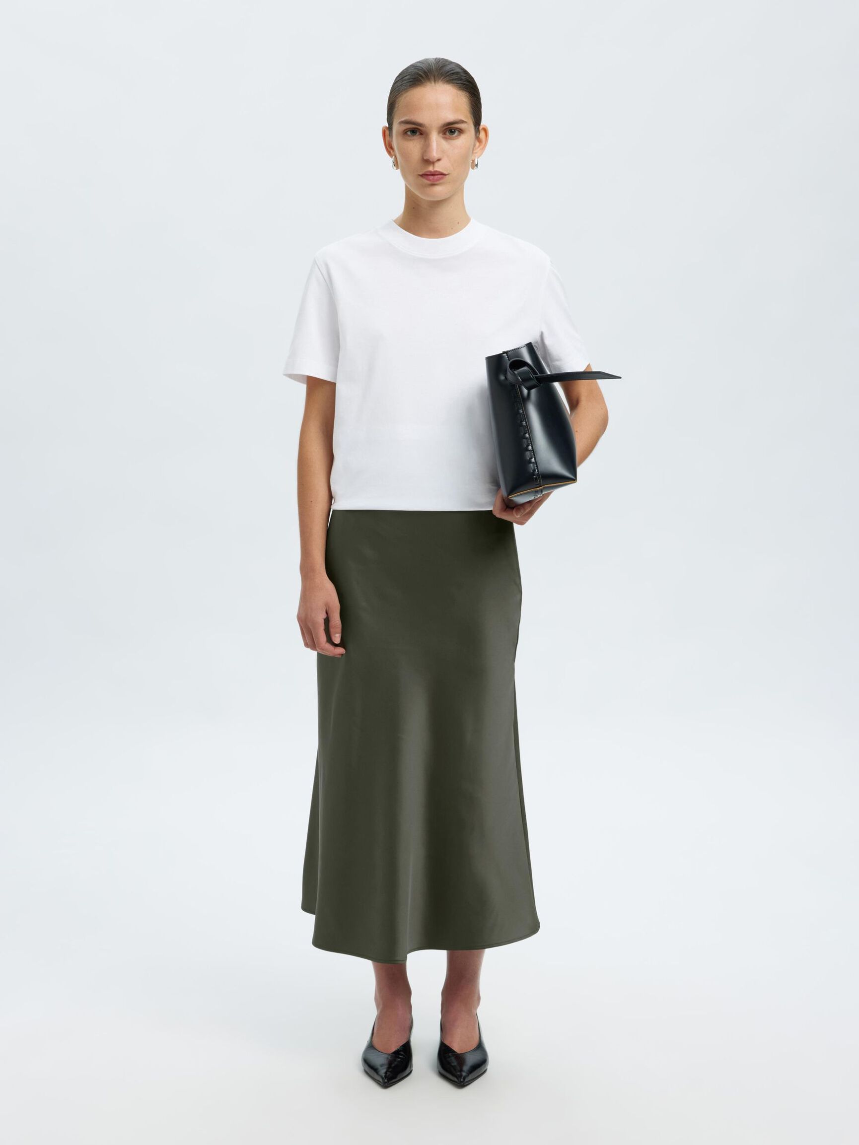 SATIN MIDI SKIRT, Deep Depths, highres
