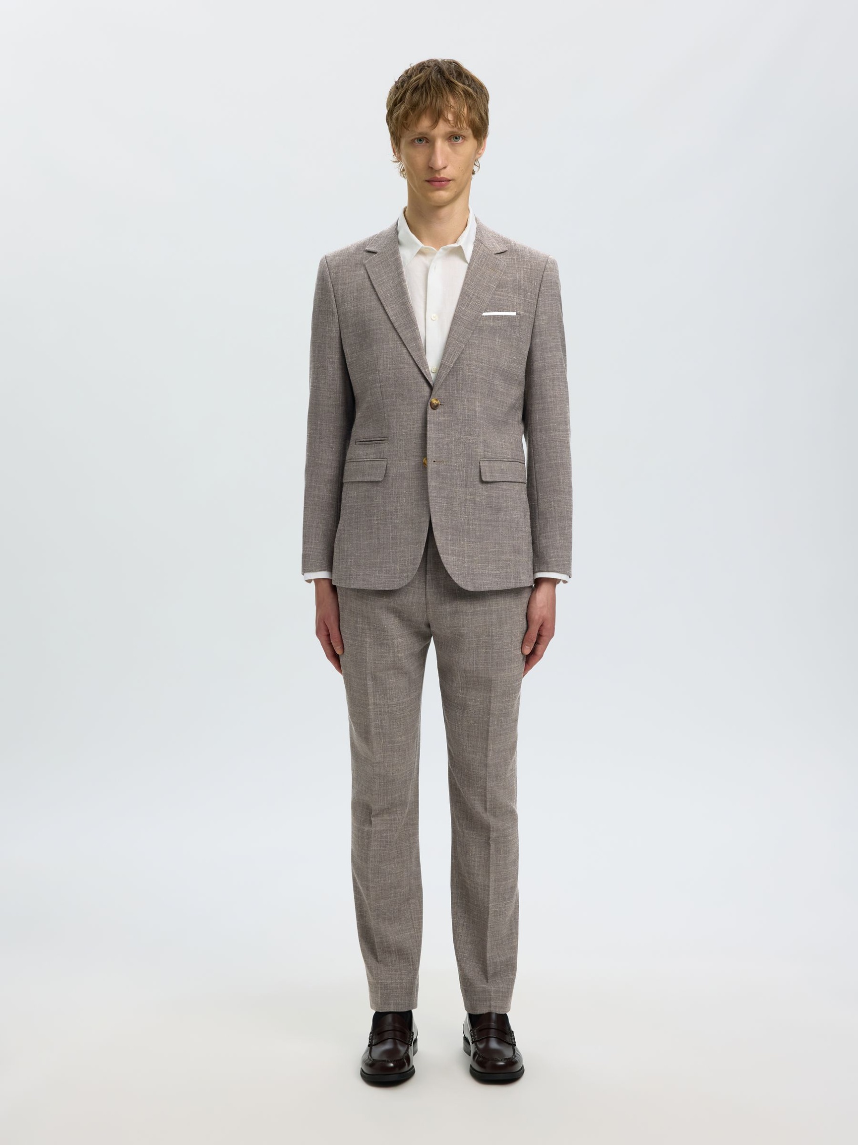 SLIM FIT EINREIHIGER BLAZER, Dark Sand Melange, highres