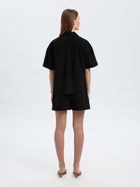 LINNENMIX OVERHEMD MET KORTE MOUWEN, Black, highres