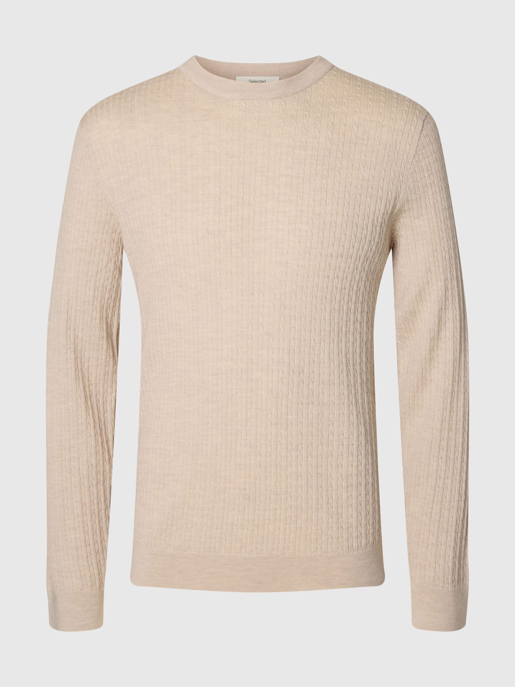 100% MERINO WOOL KNITTED PULLOVER, Oatmeal, highres