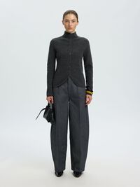 HIGH-NECK BUTTON-THROUGH KNITTED CARDIGAN, Medium Grey Melange, highres