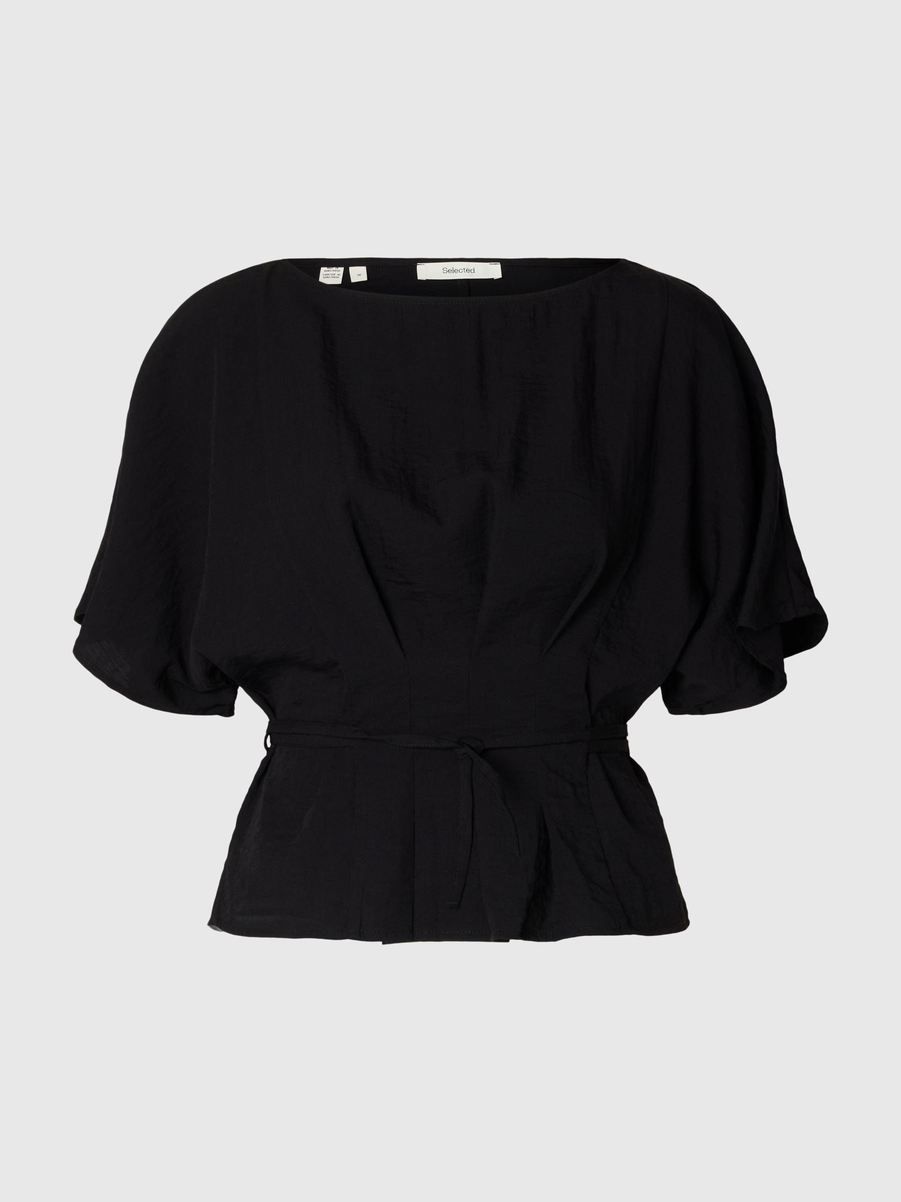 VISCOSE BLEND PLEATED  BLOUSE, Black, highres
