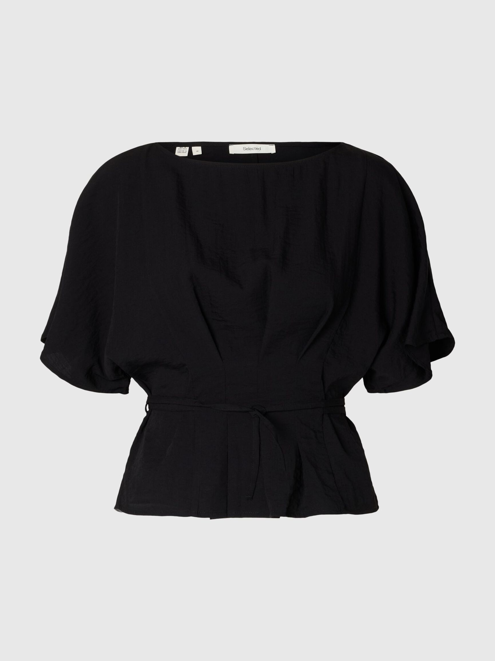 VISCOSE BLEND PLEATED  BLOUSE, Black, highres