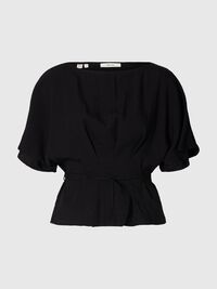 VISCOSE BLEND PLEATED  BLOUSE, Black, highres