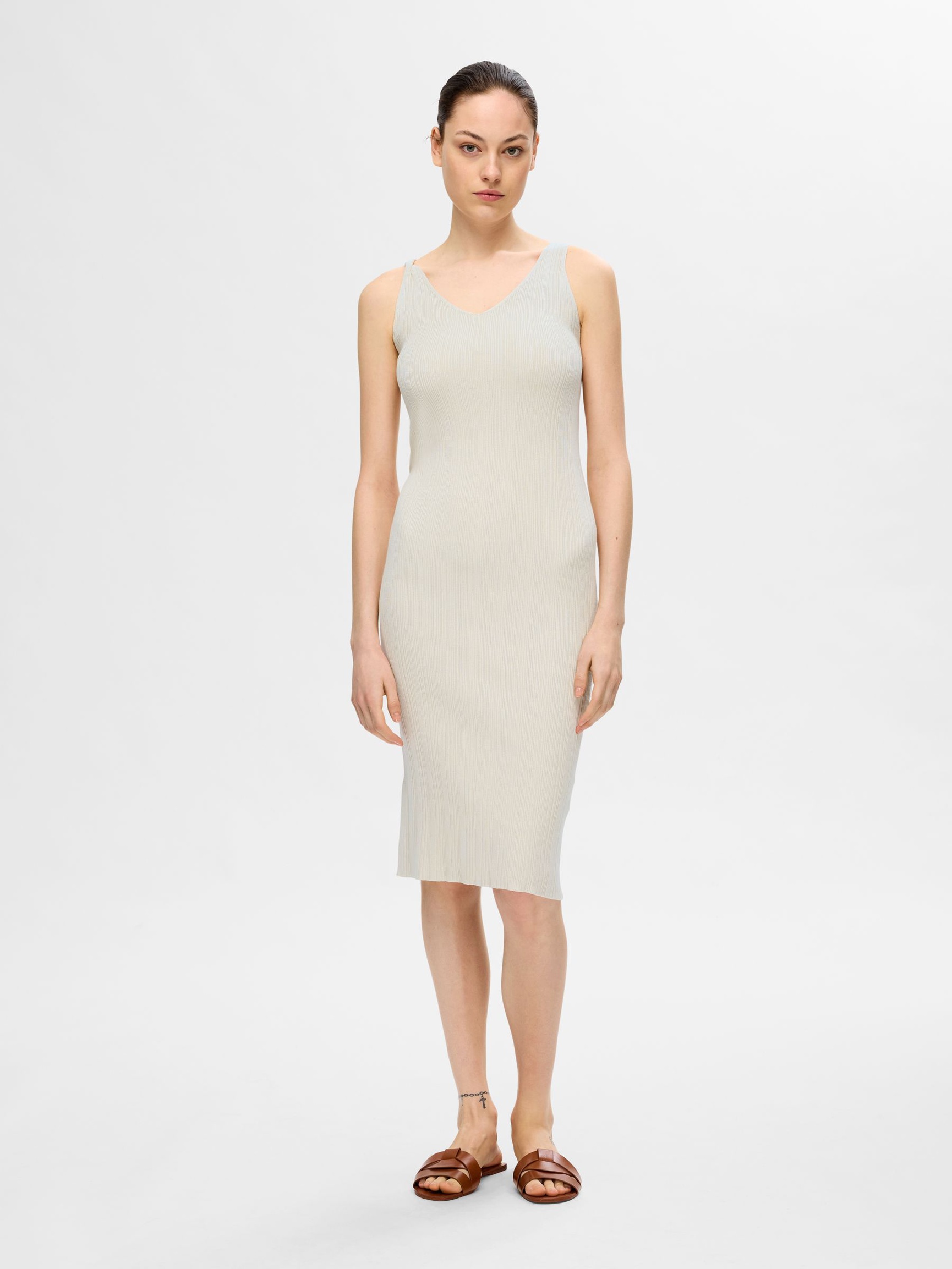 KNITTED MIDI DRESS, Birch, highres
