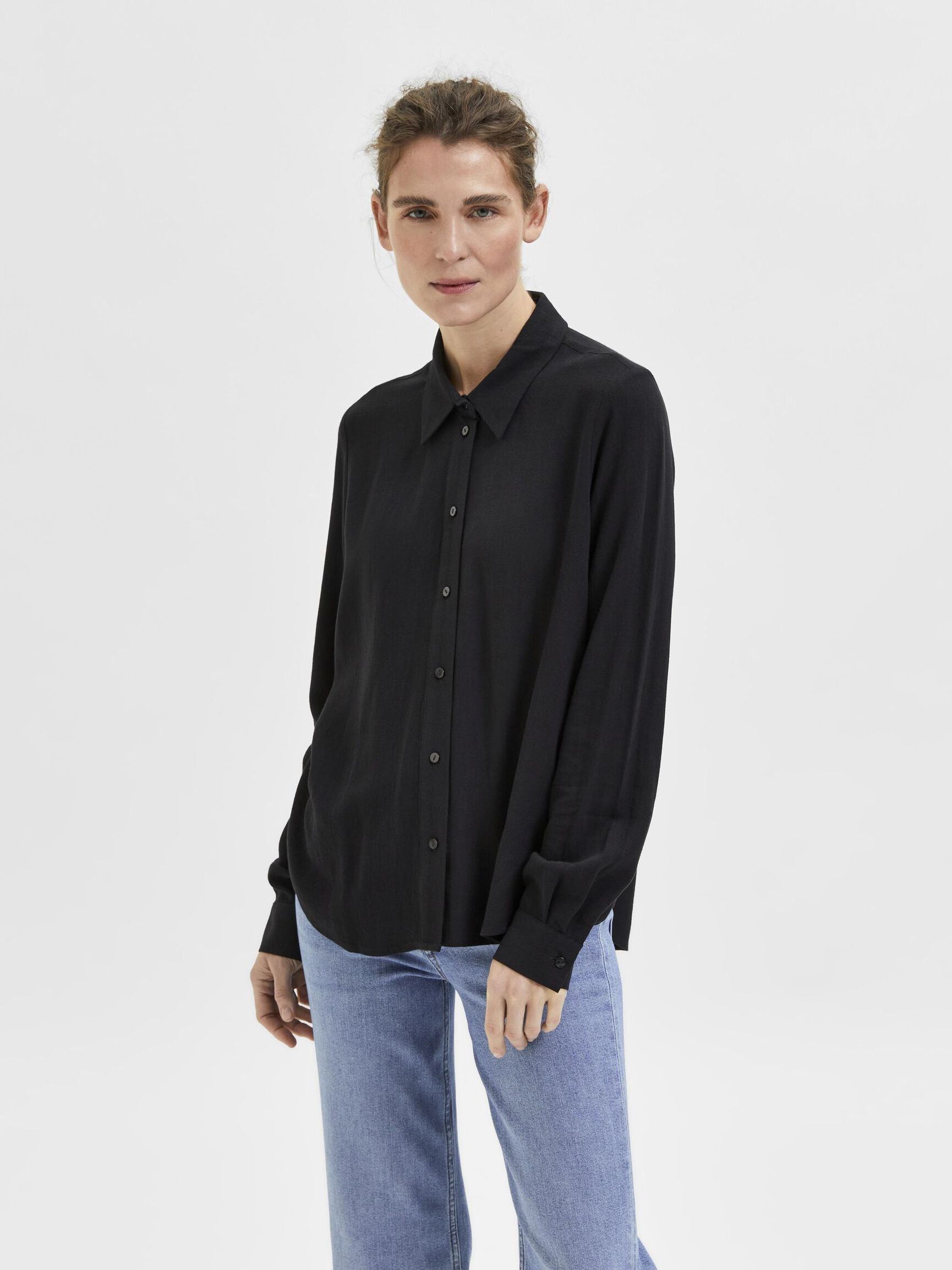 VISCOSE BLEND SHIRT, Black, highres