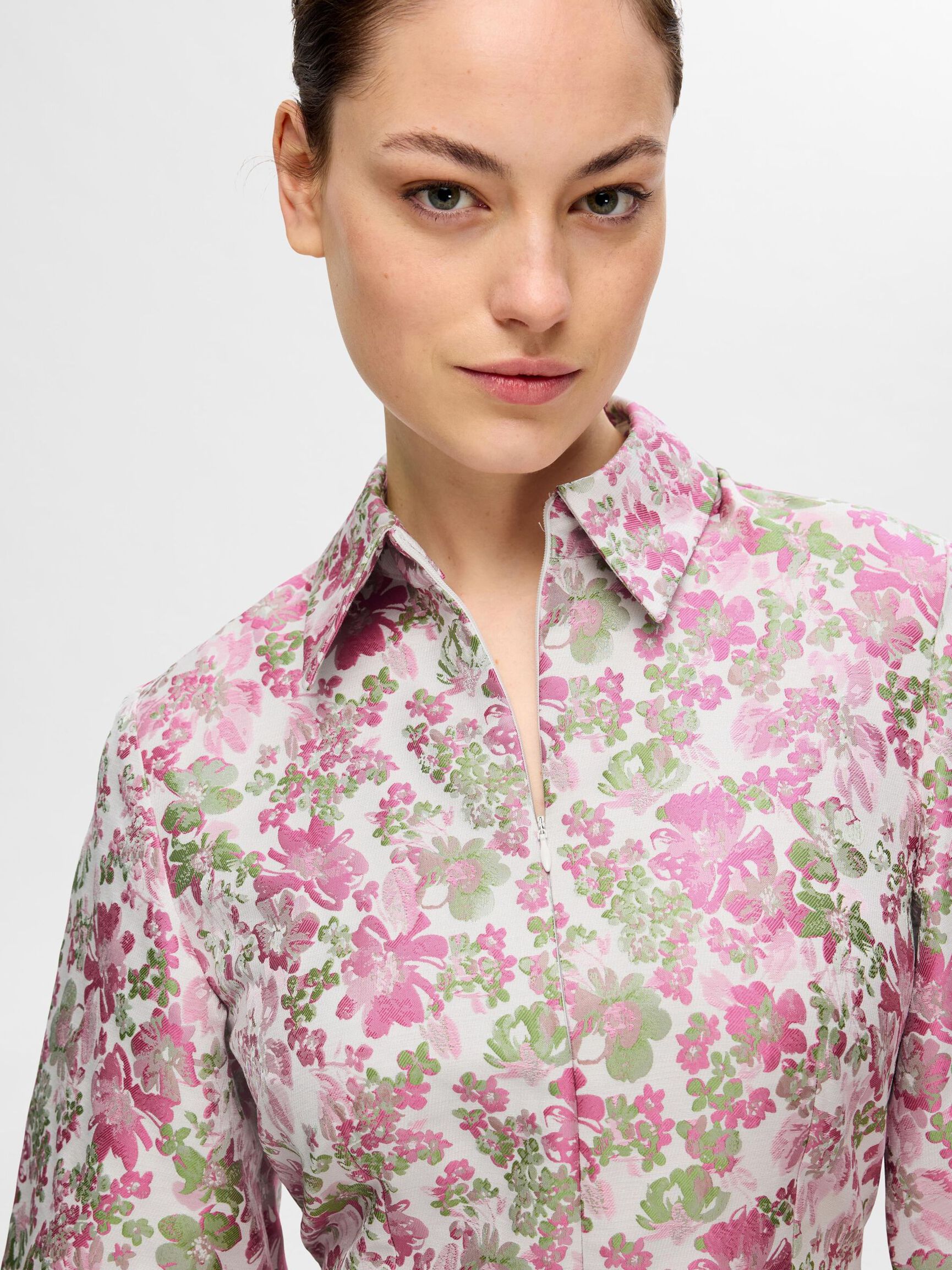 FLORAL JACQUARD MINI DRESS, Snow White, highres
