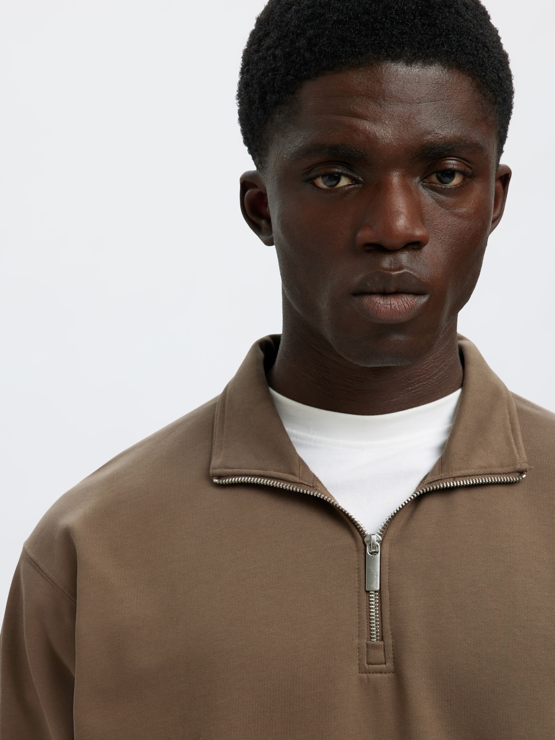 HALF ZIP SWEATSHIRT, Chocolate Chip, highres