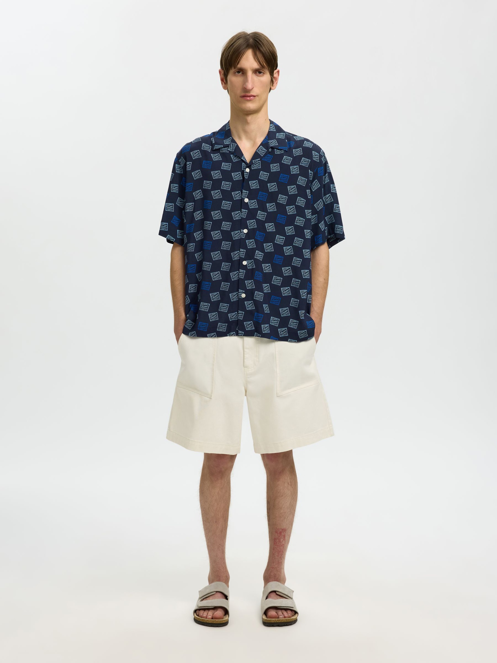 RELAXED FIT OVERHEMD MET KORTE MOUWEN, Sky Captain, highres