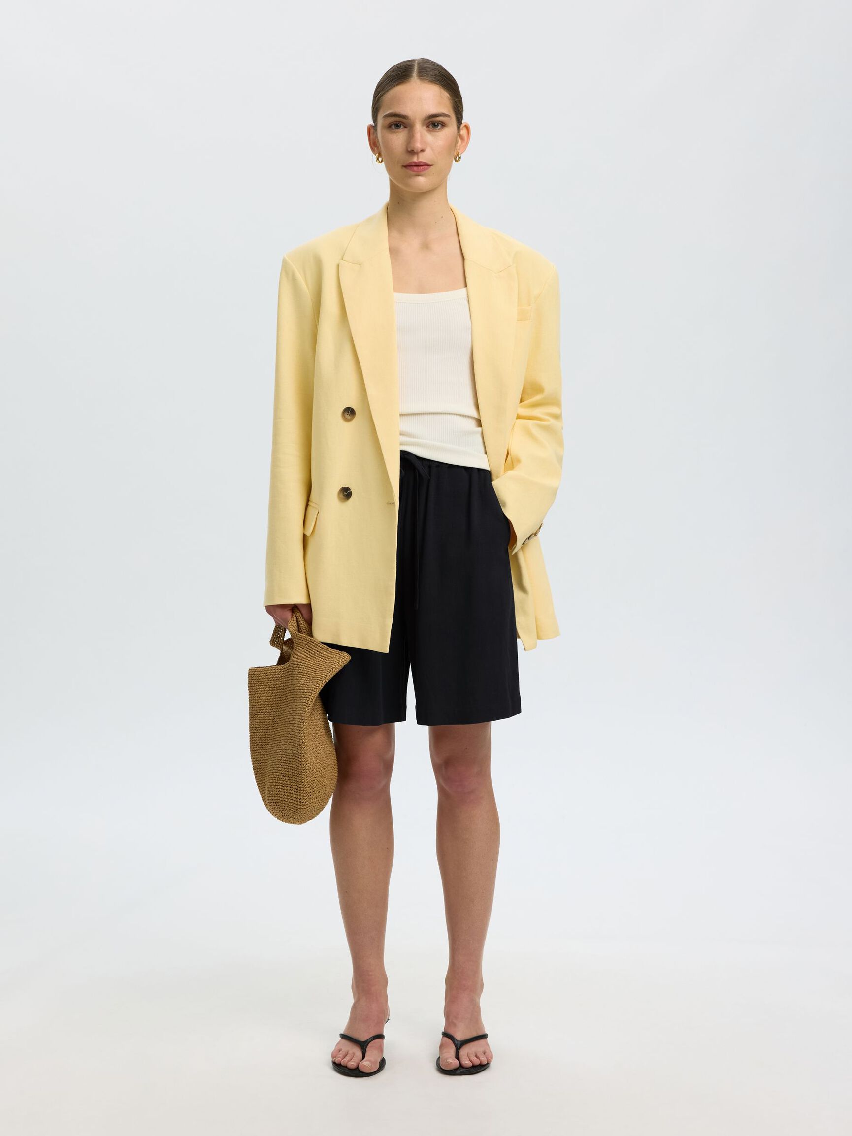 VISCOSE BLEND SHORTS, Black, highres