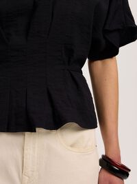 VISCOSE BLEND PLEATED  BLOUSE, Black, highres