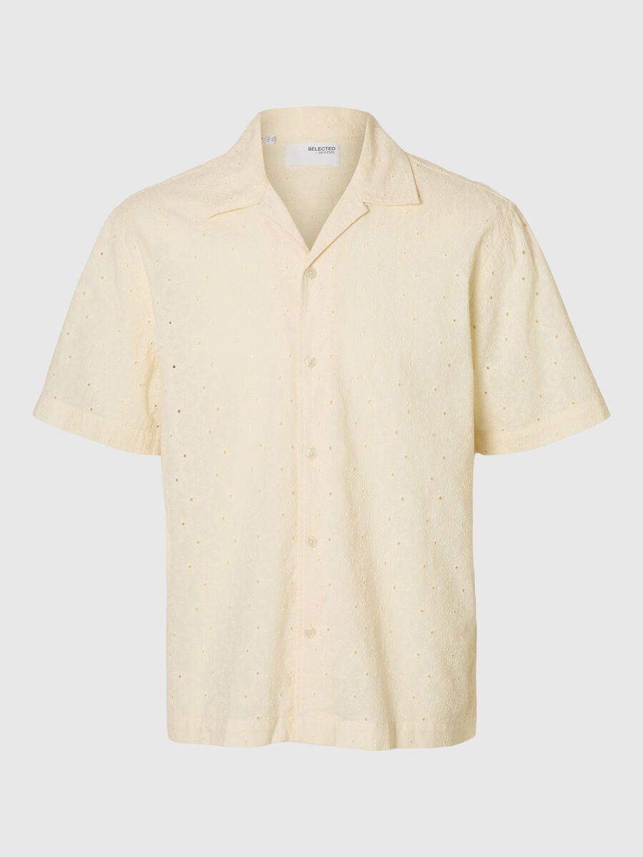 Selected BRODERIE ANGLAISE SHORT SLEEVED SHIRT, Egret, highres - 16092789_Egret_1105718_001.jpg