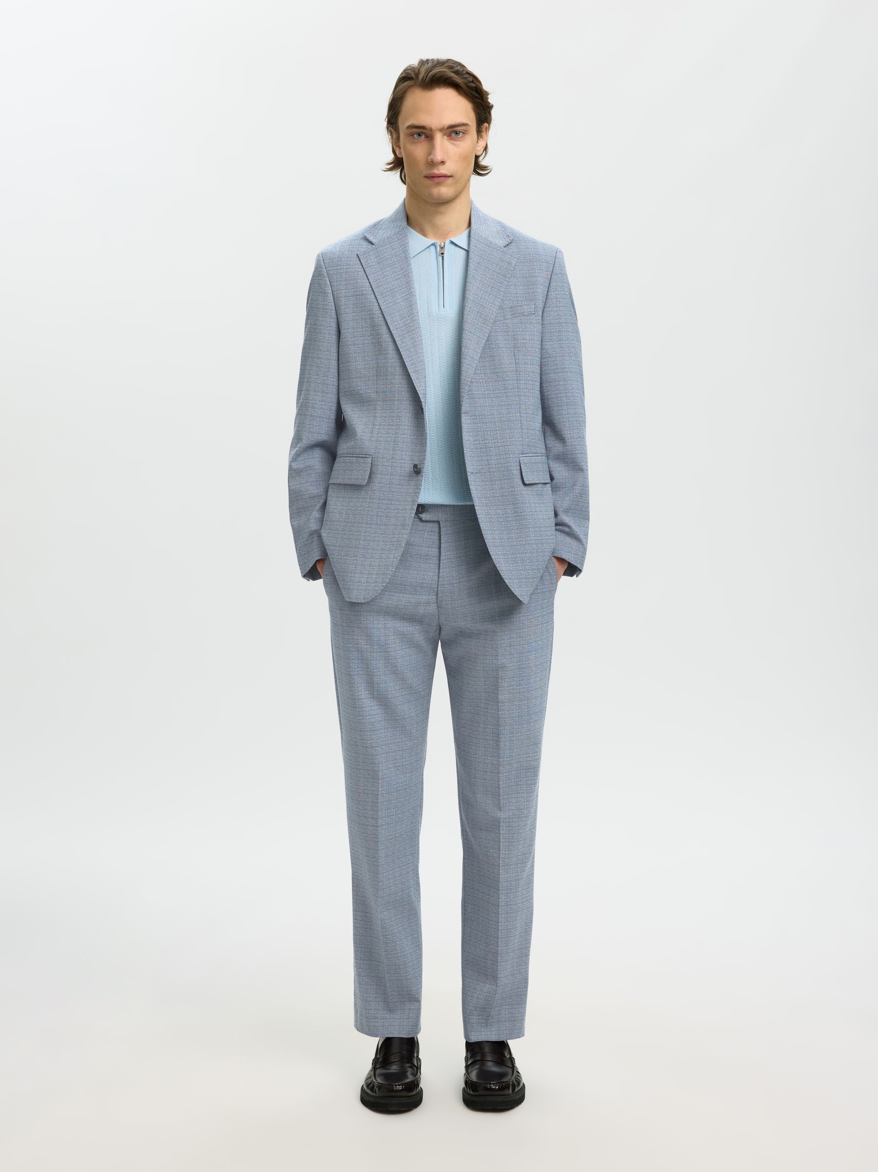 REGULAR FIT WOOL BLEND SUIT TROUSERS, Medium Blue Melange, highres