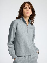HIGH NECK ZIPPED SWEATSHIRT, Light Grey Melange, highres