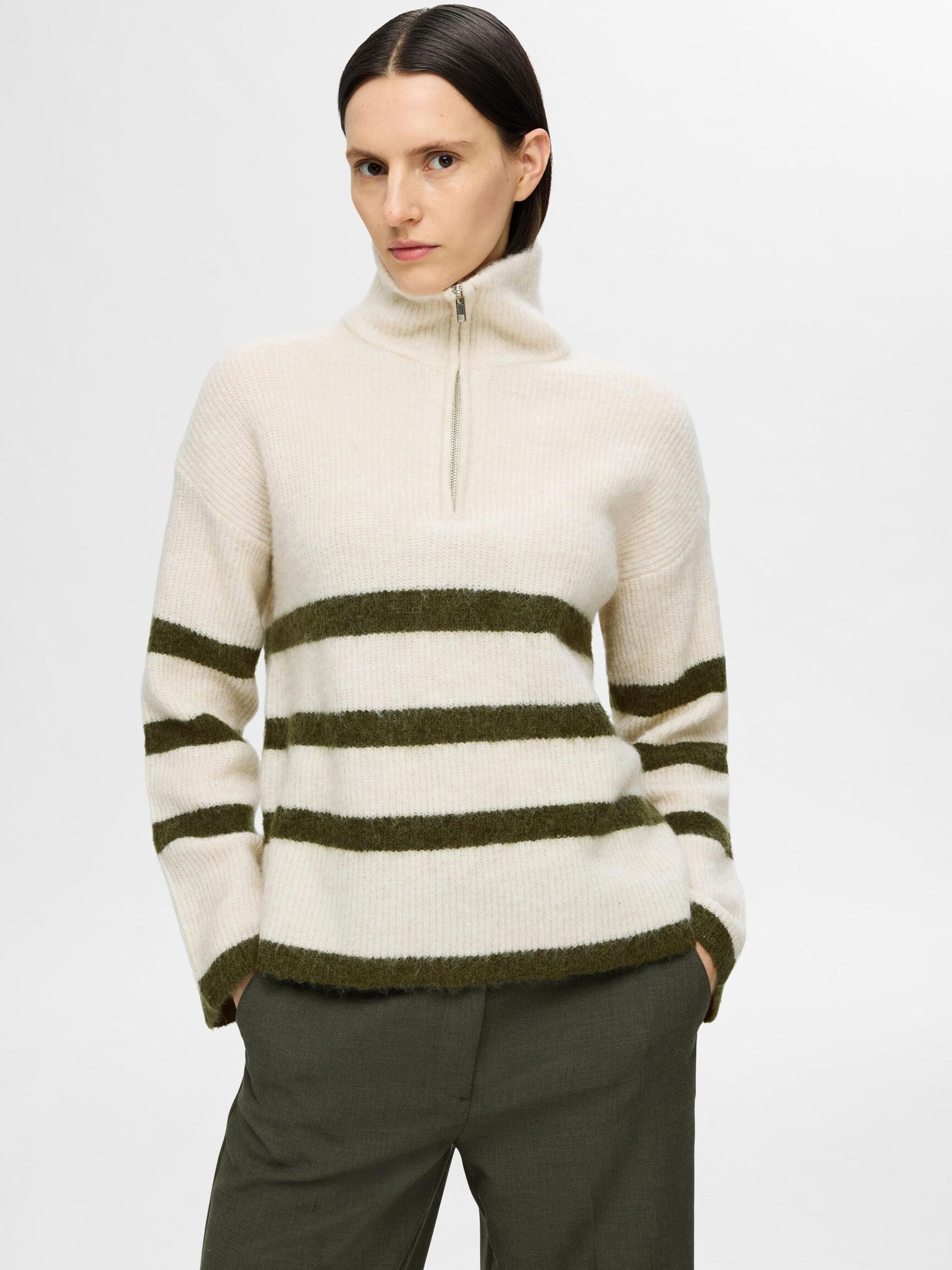 EN LAINE MÉLANGÉE À FERMETURE ÉCLAIR PULLOVER, Birch, highres