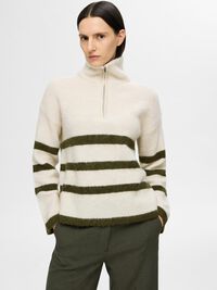 EN LAINE MÉLANGÉE À FERMETURE ÉCLAIR PULLOVER, Birch, highres