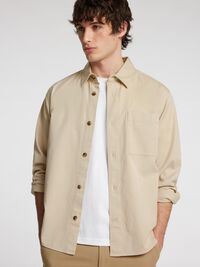 LANGE MOUWEN OVERSHIRT, Oatmeal, highres