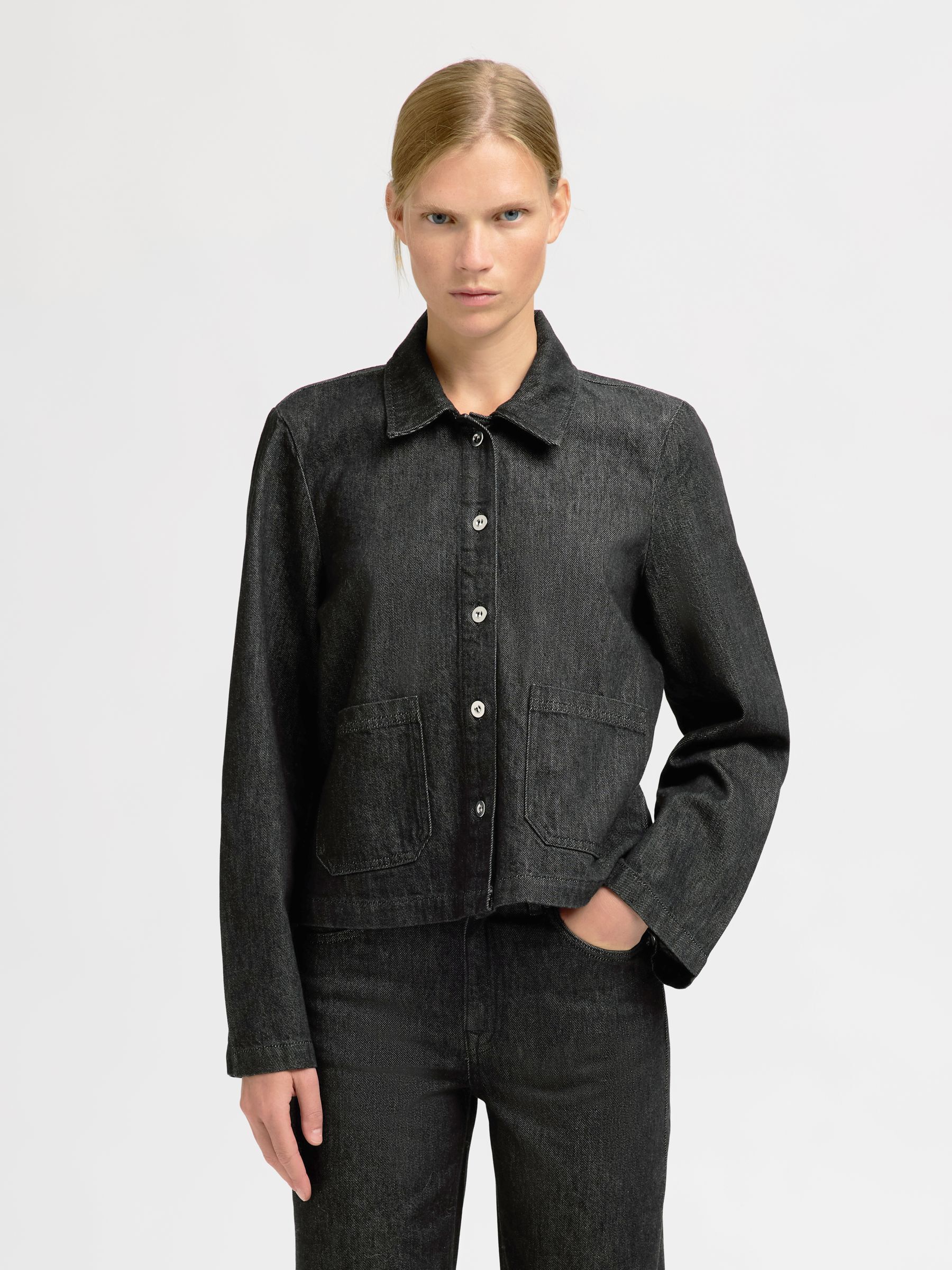 DARK WASH DENIM SHIRT, Black Denim, highres