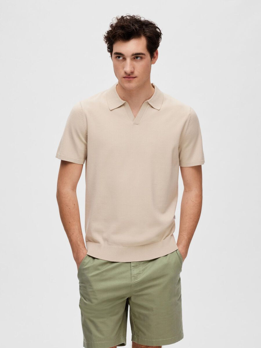 Selected KNITTED POLO SHIRT, Oatmeal, highres - 16088636_Oatmeal_003.jpg