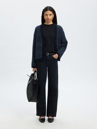 WOOL BLEND KNITTED CARDIGAN, Dark Sapphire, highres