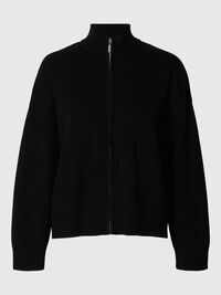 VISCOSE BLEND ZIP-FRONT CARDIGAN, Black, highres