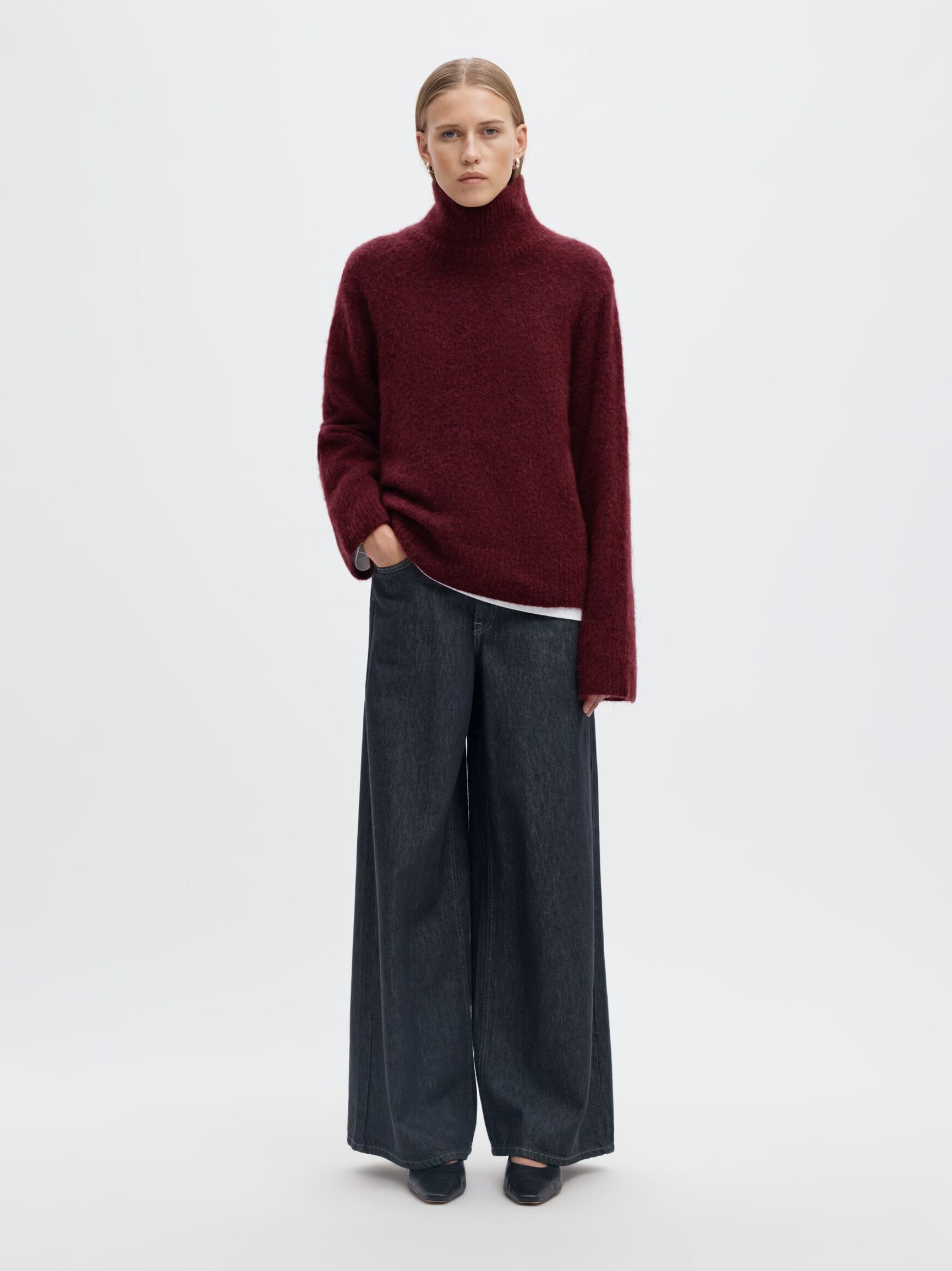WOOL BLEND HIGH-NECK JUMPER, Tawny Port, highres