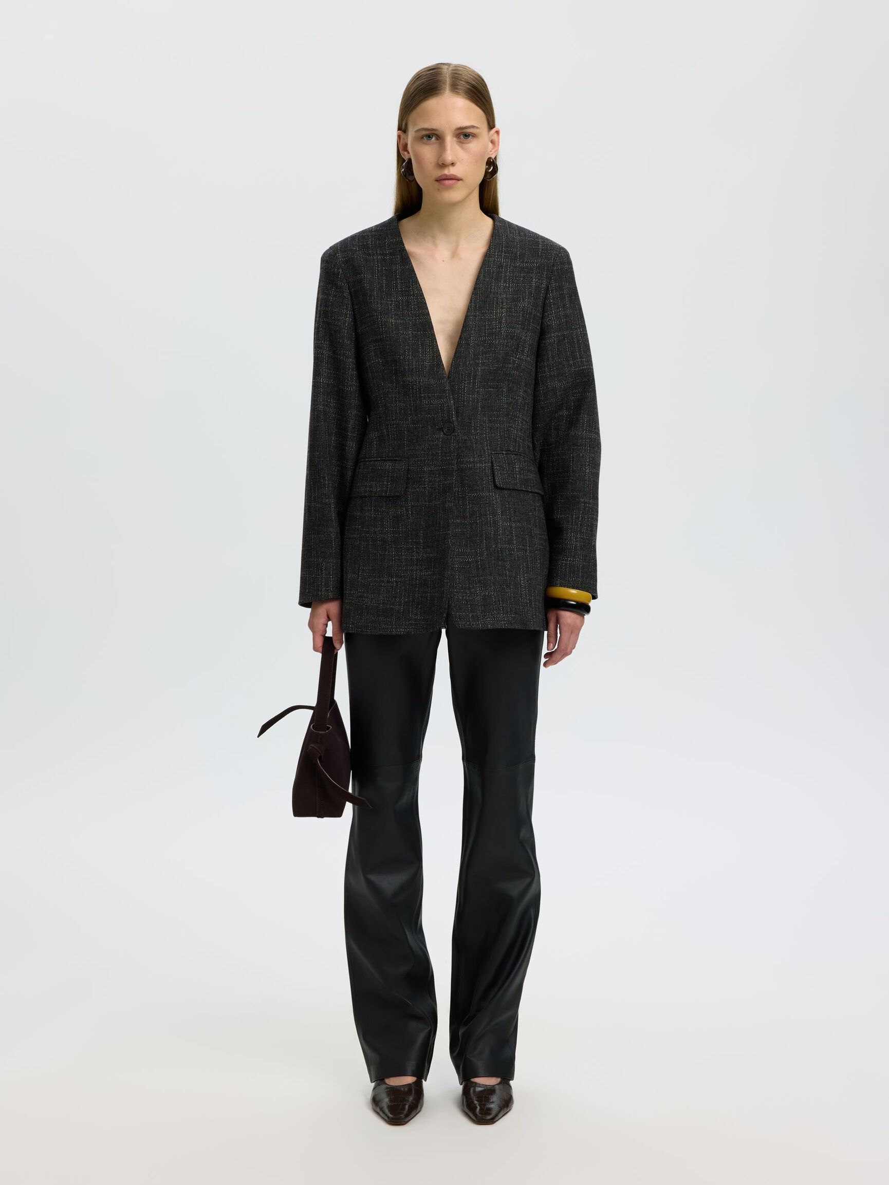 WOOL BLEND BLAZER, Dark Grey, highres