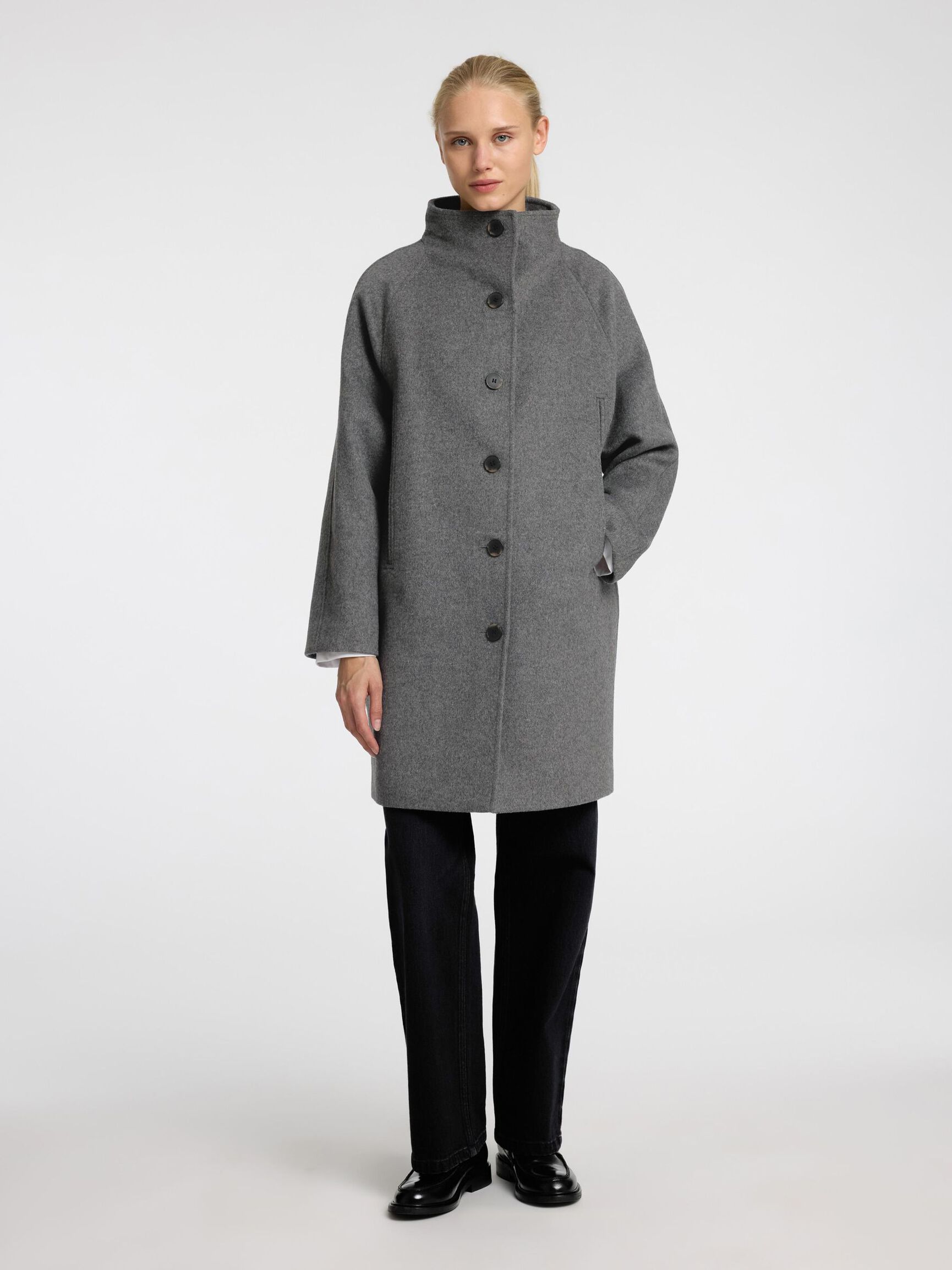 WOOL BLEND COAT, Medium Grey Melange, highres