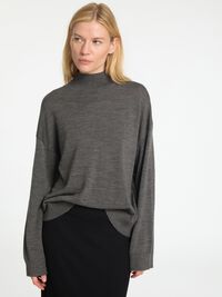 100% MERINOWOLL PULLOVER MIT HOHEM KRAGEN, Medium Grey Melange, highres