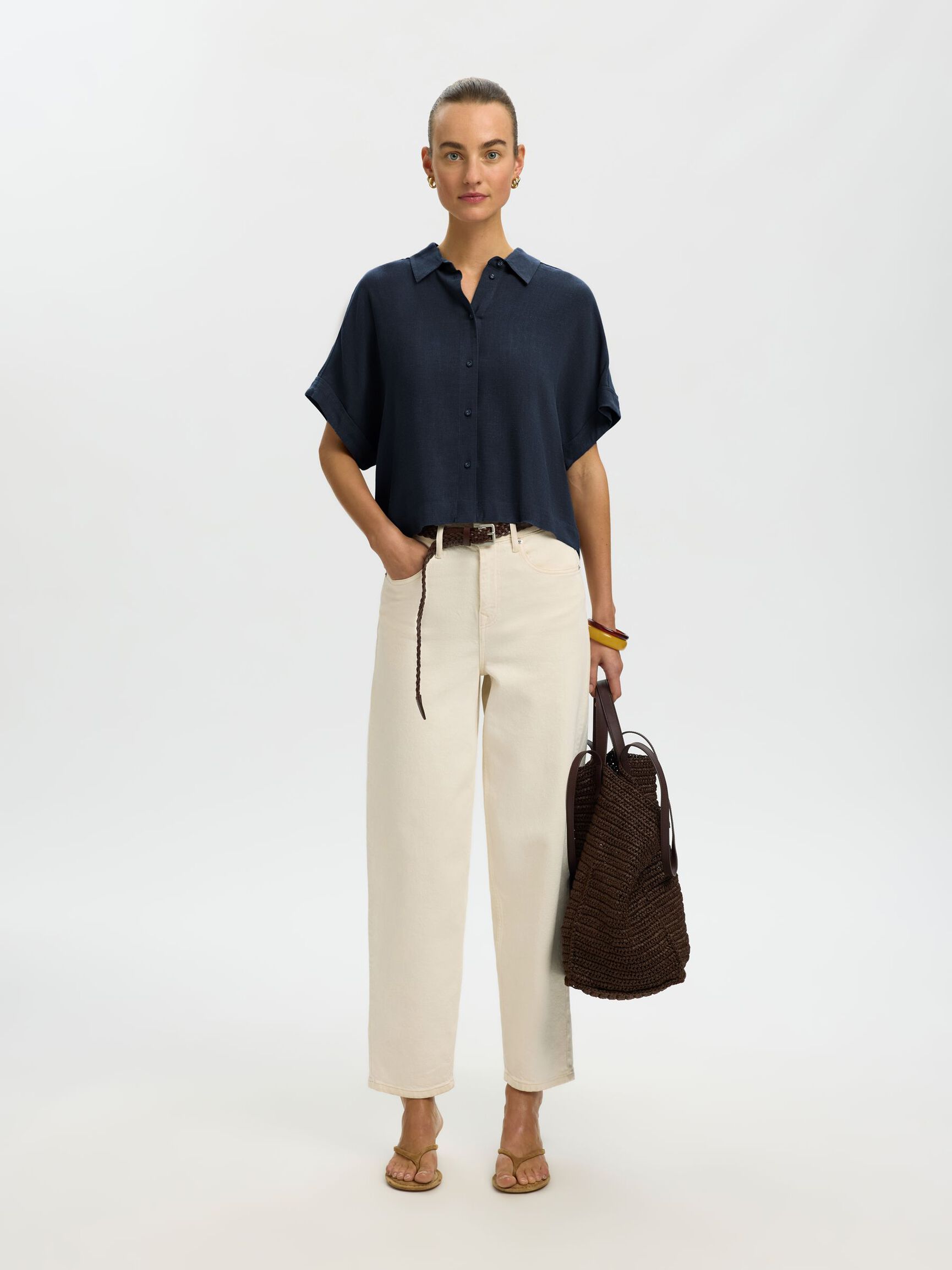 CROPPED SHORT SLEEVED SHIRT, Dark Sapphire, highres