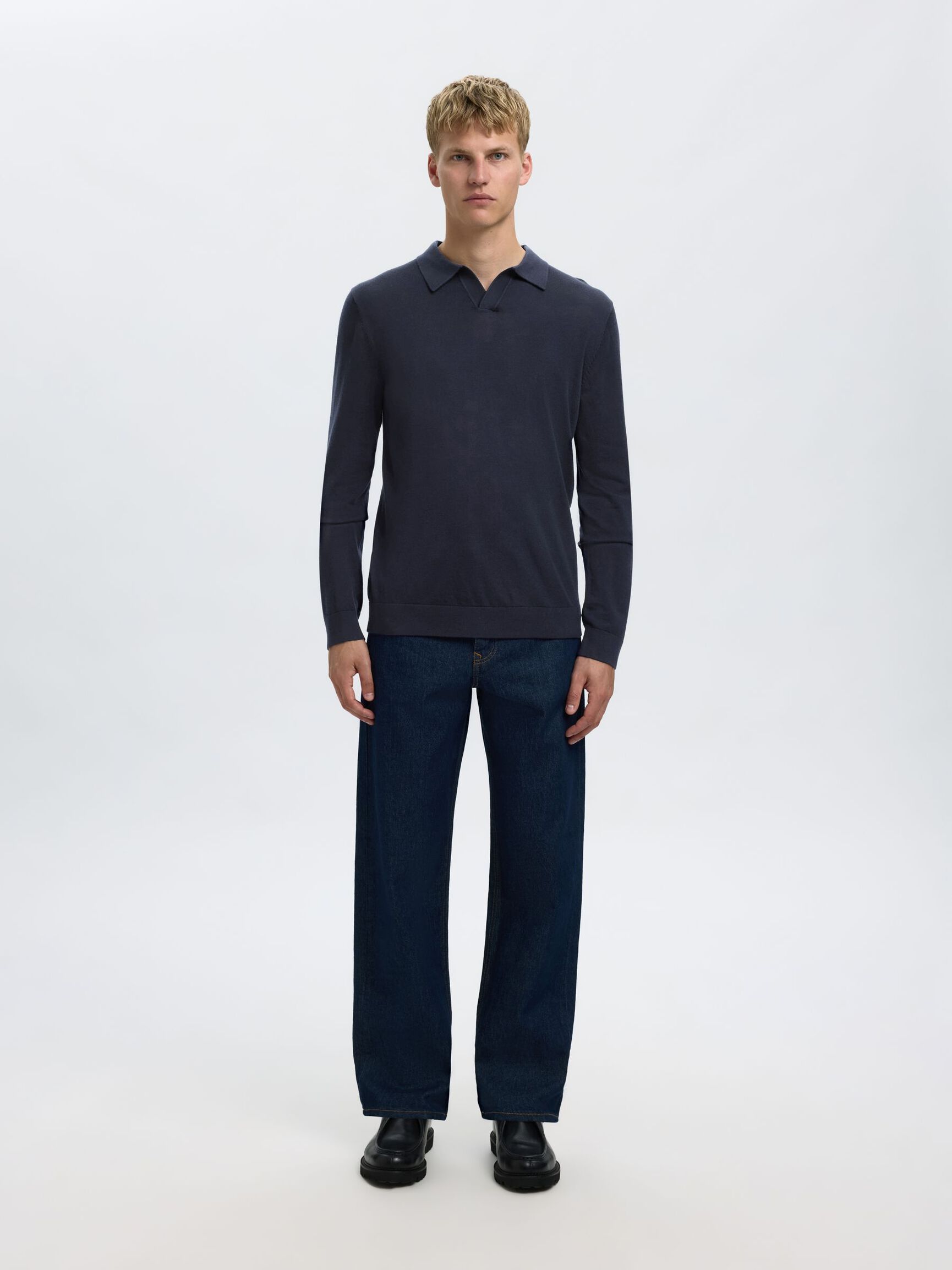 100 % LAINE MÉRINOS POLO EN MAILLE, Navy Blazer, highres