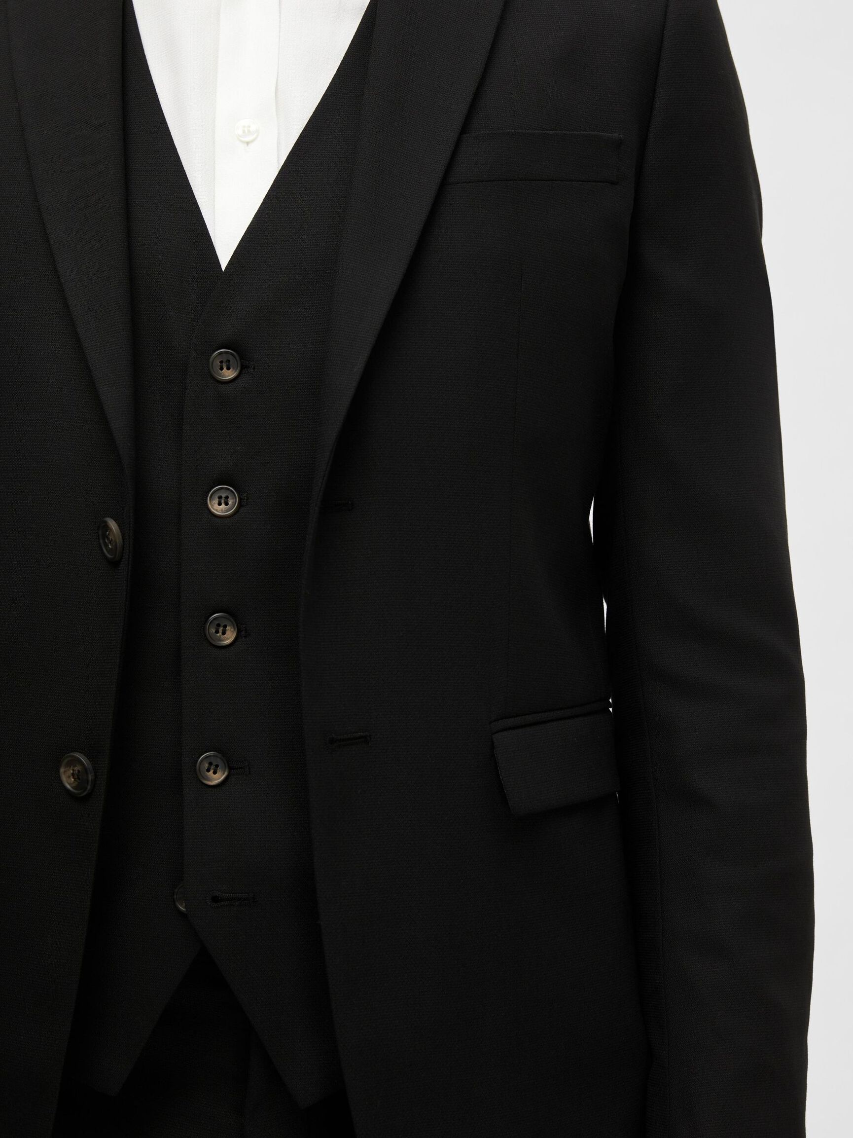 WOVEN WOOL BLEND BLAZER, Black, highres