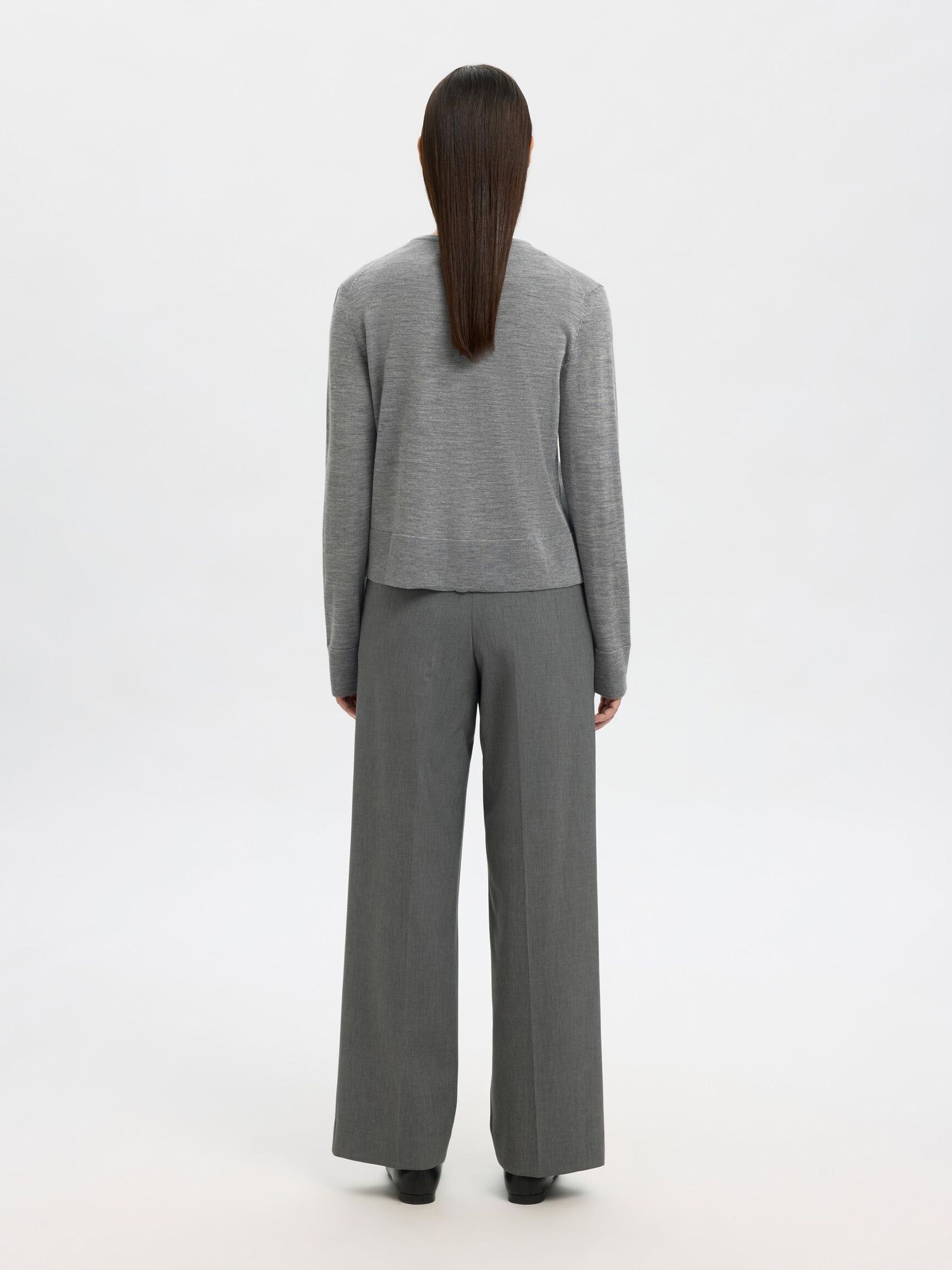 100% MERINOULD STRIKKET CARDIGAN, Medium Grey Melange, highres