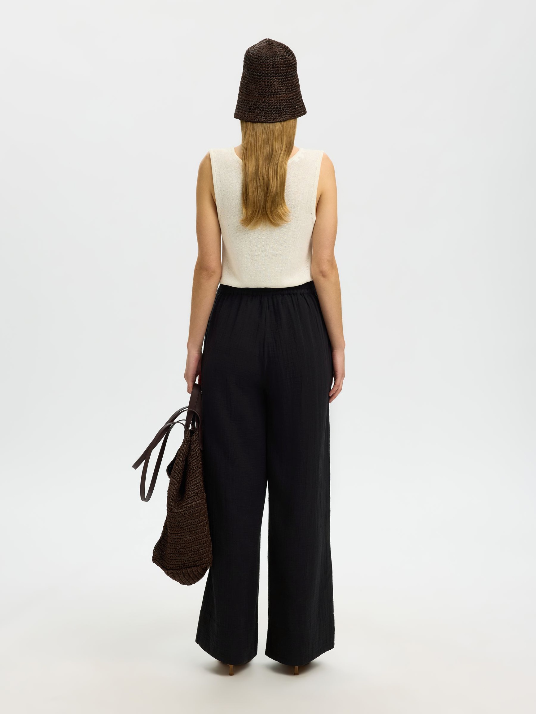 HOOG GETAILLEERD WIDE-LEG BROEK, Black, highres