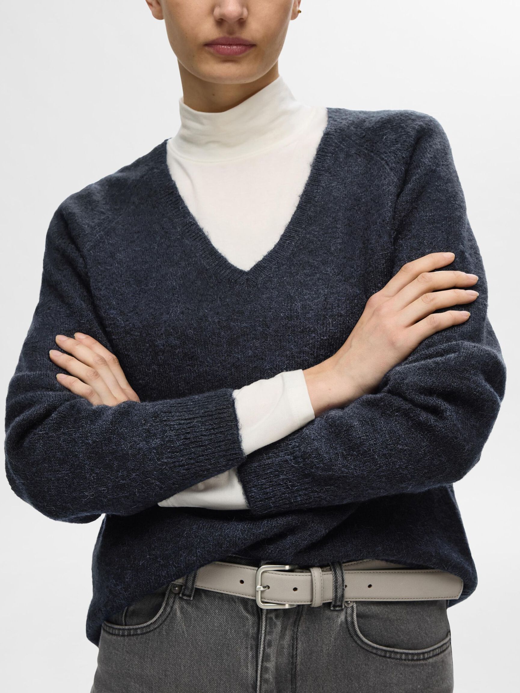 WOLLGEMISCH V-AUSSCHNITT PULLOVER, Dark Sapphire, highres