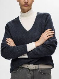 WOLLGEMISCH V-AUSSCHNITT PULLOVER, Dark Sapphire, highres