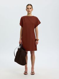 COTTON SHORT SLEEVED MINI DRESS, Cherry Mahogany, highres