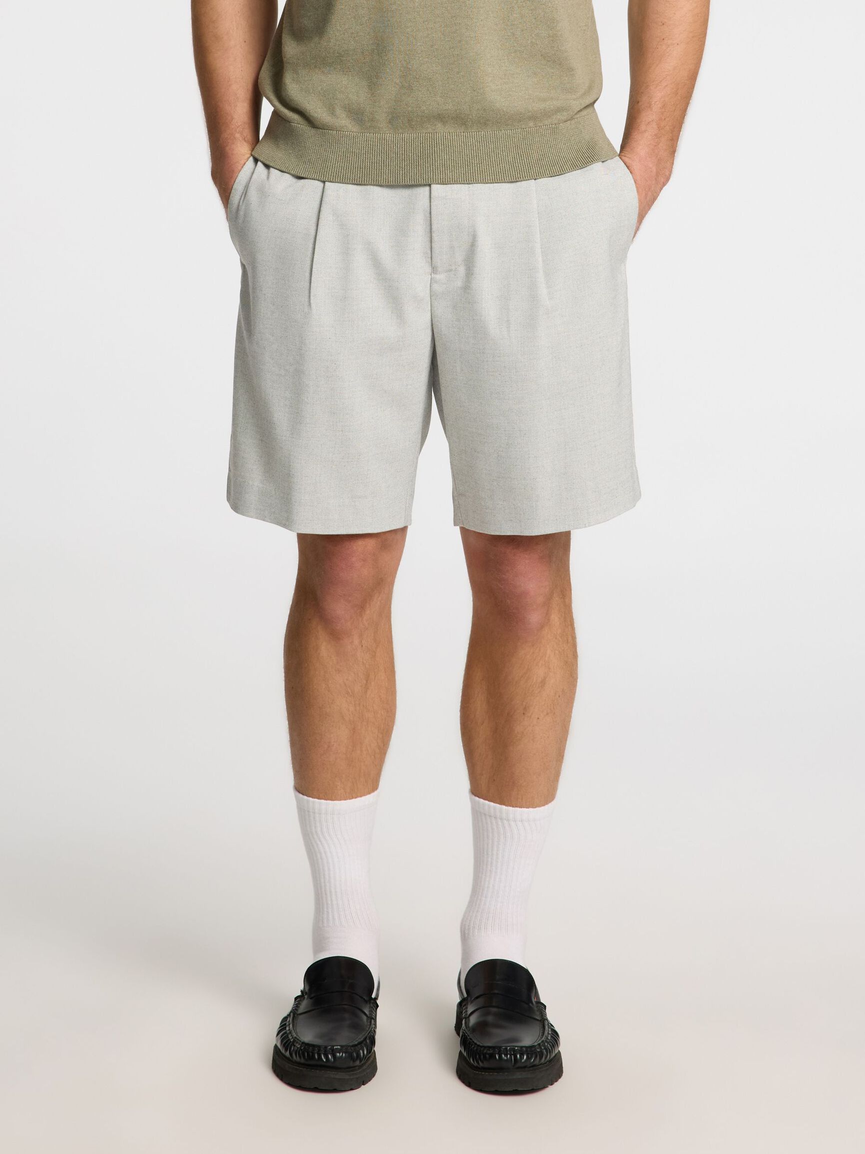 DRAWSTRING SHORTS, Light Grey Melange, highres